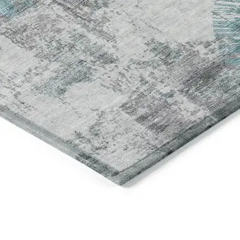 9' X 12' Teal Blue Aqua And Gray Abstract Washable Indoor Outdoor Area Rug