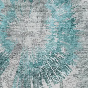 10' X 14' Teal Blue Aqua And Gray Abstract Washable Indoor Outdoor Area Rug
