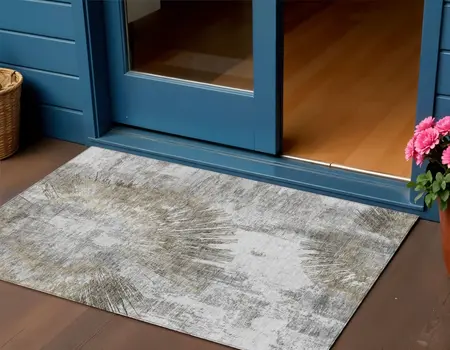 3' X 5' Taupe Beige And Brown Abstract Washable Indoor Outdoor Area Rug