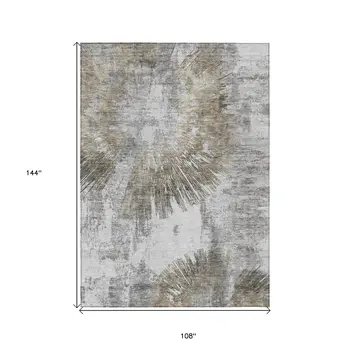 9' X 12' Taupe Beige And Brown Abstract Washable Indoor Outdoor Area Rug