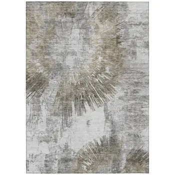 9' X 12' Taupe Beige And Brown Abstract Washable Indoor Outdoor Area Rug