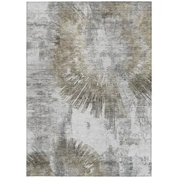 9' X 12' Taupe Beige And Brown Abstract Washable Indoor Outdoor Area Rug