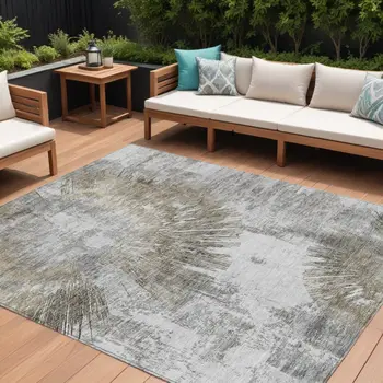 10' X 14' Taupe Beige And Brown Abstract Washable Indoor Outdoor Area Rug