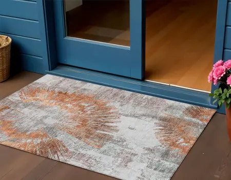 3' X 5' Terra Cotta Copper And Taupe Abstract Washable Indoor Outdoor Area Rug