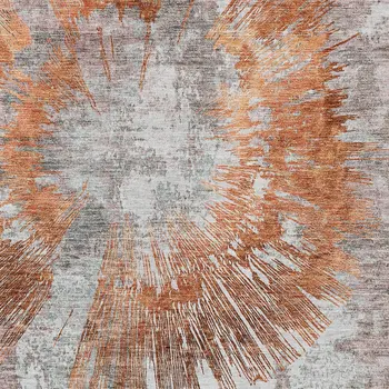 5' X 8' Terra Cotta Copper And Taupe Abstract Washable Indoor Outdoor Area Rug