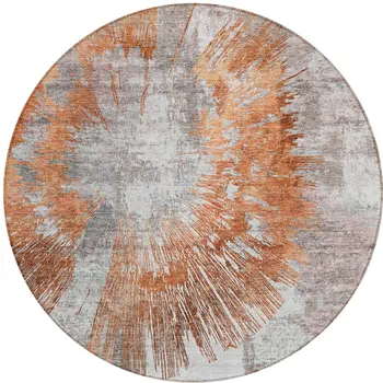 8' Terra Cotta Copper And Taupe Round Abstract Washable Indoor Outdoor Area Rug