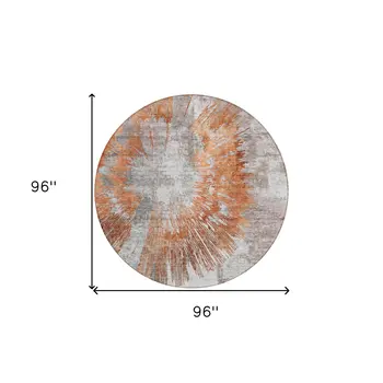 8' Terra Cotta Copper And Taupe Round Abstract Washable Indoor Outdoor Area Rug