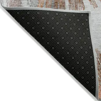 9' X 12' Terra Cotta Copper And Taupe Abstract Washable Indoor Outdoor Area Rug