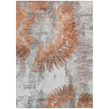10' X 14' Terra Cotta Copper And Taupe Abstract Washable Indoor Outdoor Area Rug