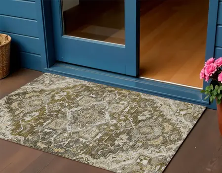3' X 5' Brown Beige And Taupe Oriental Washable Indoor Outdoor Area Rug