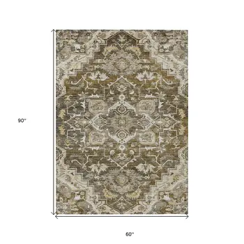 5' X 8' Brown Beige And Taupe Oriental Washable Indoor Outdoor Area Rug