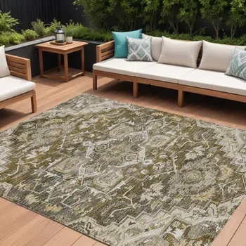 9' X 12' Brown Beige And Taupe Oriental Washable Indoor Outdoor Area Rug
