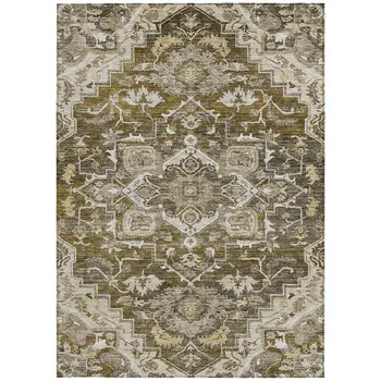 10' X 14' Brown Beige And Taupe Oriental Washable Indoor Outdoor Area Rug