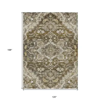 10' X 14' Brown Beige And Taupe Oriental Washable Indoor Outdoor Area Rug