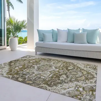 10' X 14' Brown Beige And Taupe Oriental Washable Indoor Outdoor Area Rug