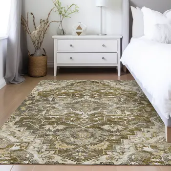 10' X 14' Brown Beige And Taupe Oriental Washable Indoor Outdoor Area Rug