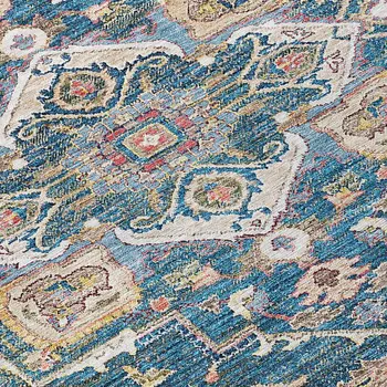 3' X 5' Blue Beige And Gold Oriental Washable Indoor Outdoor Area Rug