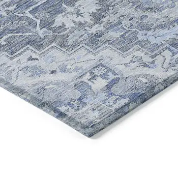 5' X 8' Denim Blue And Sky Blue Oriental Washable Indoor Outdoor Area Rug