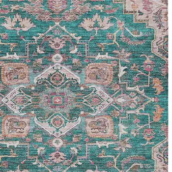 5' X 8' Emerald Teal Blue And Beige Oriental Washable Indoor Outdoor Area Rug
