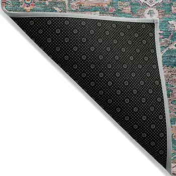 9' X 12' Emerald Teal Blue And Beige Oriental Washable Indoor Outdoor Area Rug