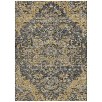3' X 5' Gray Charcoal And Silver Oriental Washable Indoor Outdoor Area Rug