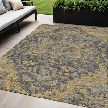 5' X 8' Gray Charcoal And Silver Oriental Washable Indoor Outdoor Area Rug