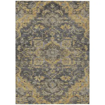 8' X 10' Gray Charcoal And Silver Oriental Washable Indoor Outdoor Area Rug