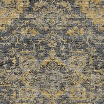 8' X 10' Gray Charcoal And Silver Oriental Washable Indoor Outdoor Area Rug