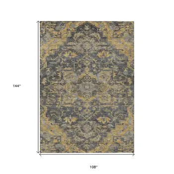 9' X 12' Gray Charcoal And Silver Oriental Washable Indoor Outdoor Area Rug