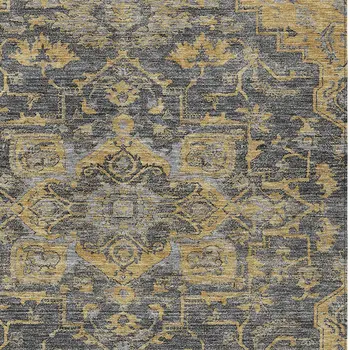 9' X 12' Gray Charcoal And Silver Oriental Washable Indoor Outdoor Area Rug