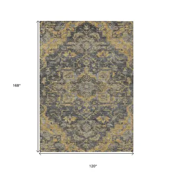 10' X 14' Gray Charcoal And Silver Oriental Washable Indoor Outdoor Area Rug