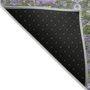 5' X 8' Olive Green And Purple Oriental Washable Indoor Outdoor Area Rug