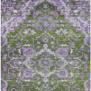 5' X 8' Olive Green And Purple Oriental Washable Indoor Outdoor Area Rug