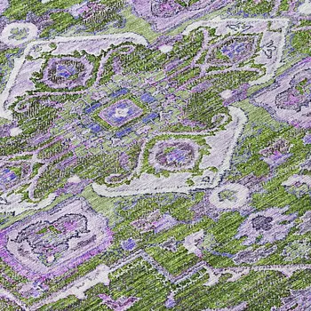 8' Olive Green And Purple Round Oriental Washable Indoor Outdoor Area Rug
