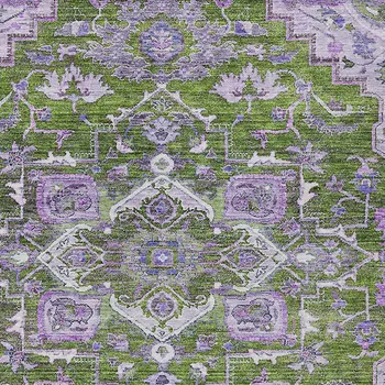 9' X 12' Olive Green And Purple Oriental Washable Indoor Outdoor Area Rug