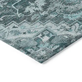 5' X 8' Teal Blue Gray And Charcoal Oriental Washable Indoor Outdoor Area Rug