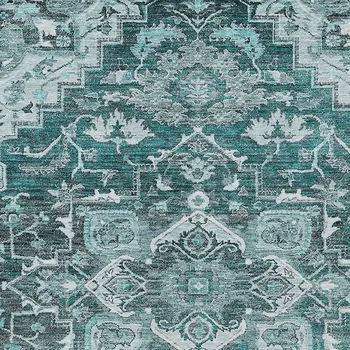 5' X 8' Teal Blue Gray And Charcoal Oriental Washable Indoor Outdoor Area Rug