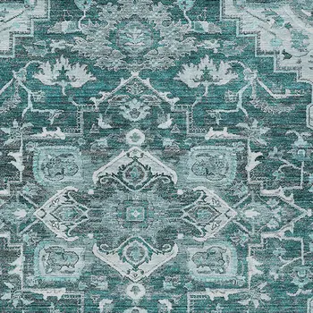 10' X 14' Teal Blue Gray And Charcoal Oriental Washable Indoor Outdoor Area Rug