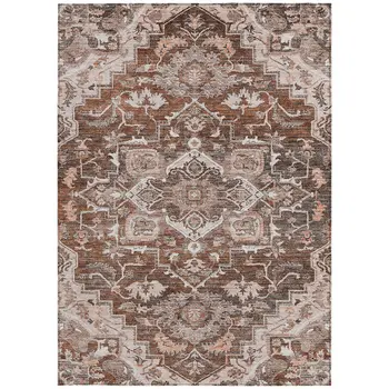 3' X 5' Terra Cotta Brown And Copper Oriental Washable Indoor Outdoor Area Rug