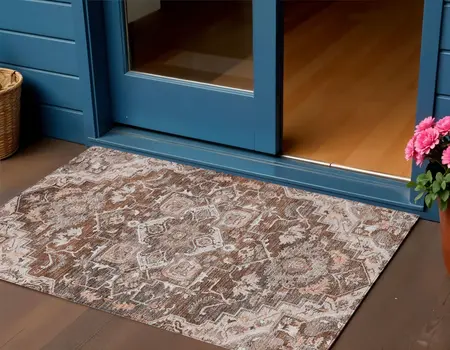 3' X 5' Terra Cotta Brown And Copper Oriental Washable Indoor Outdoor Area Rug