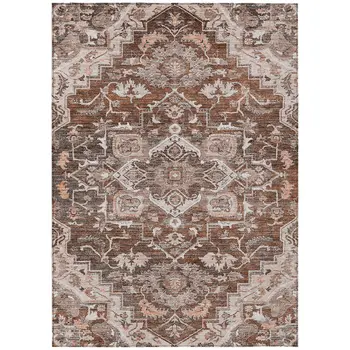 3' X 5' Terra Cotta Brown And Copper Oriental Washable Indoor Outdoor Area Rug