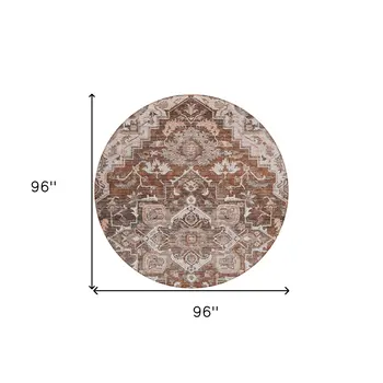 8' Terra Cotta Brown And Copper Round Oriental Washable Indoor Outdoor Area Rug