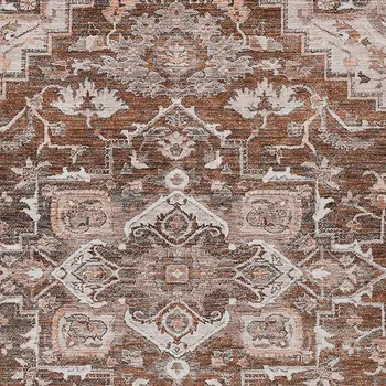 8' X 10' Terra Cotta Brown And Copper Oriental Washable Indoor Outdoor Area Rug