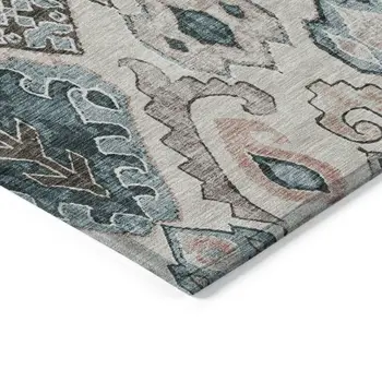 3' X 5' Beige Teal Blue And Copper Moroccan Washable Indoor Outdoor Area Rug