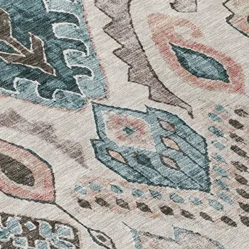 3' X 5' Beige Teal Blue And Copper Moroccan Washable Indoor Outdoor Area Rug