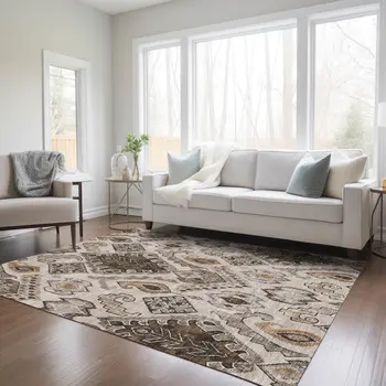3' X 5' Brown And Beige Moroccan Washable Indoor Outdoor Area Rug