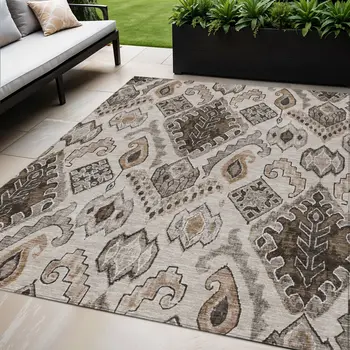 5' X 8' Brown And Beige Moroccan Washable Indoor Outdoor Area Rug