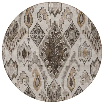 8' Brown And Beige Round Moroccan Washable Indoor Outdoor Area Rug