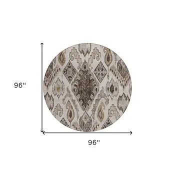 8' Brown And Beige Round Moroccan Washable Indoor Outdoor Area Rug
