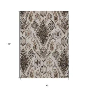 8' X 10' Brown And Beige Moroccan Washable Indoor Outdoor Area Rug